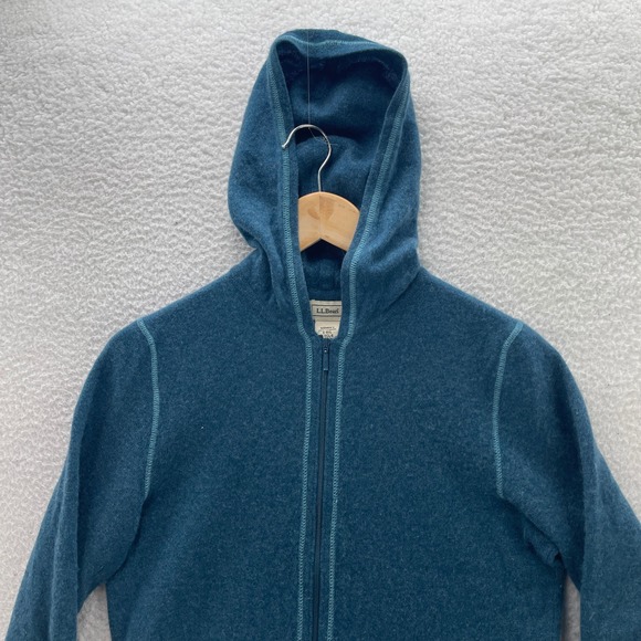 LL Bean Sweater Womens Small Blue Cashmere Hoodie Cardigan Preppy Casual Cozy - Picture 3 of 8